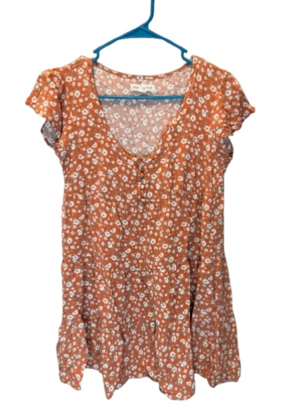 Aeropostale Women’s Floral Button-Front Rust Cap-Sleeve Dress